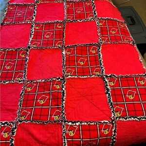 Red Plaid Patchwork Rag Quilt with Cardinal Motif